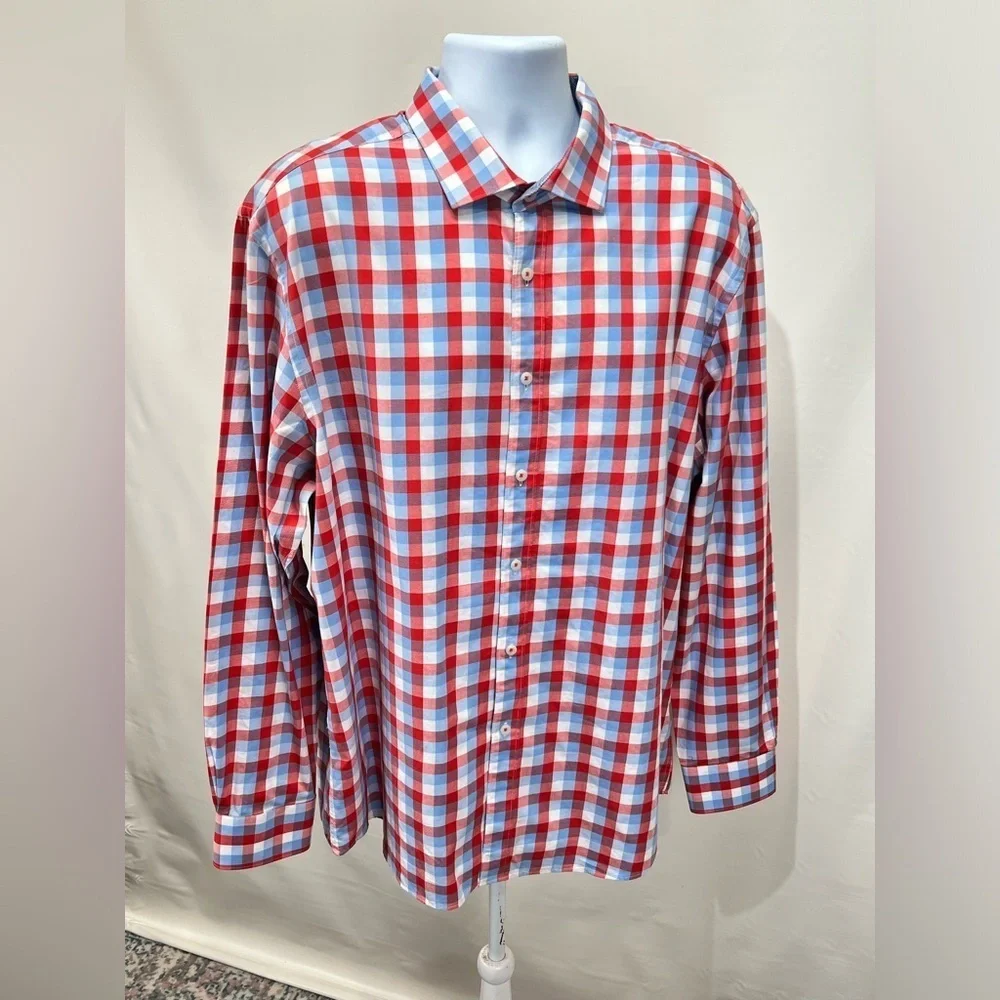 JAMES TATTERSALL Men’s red and blue check long sleeve shirt size XXL - Picture 9 of 13